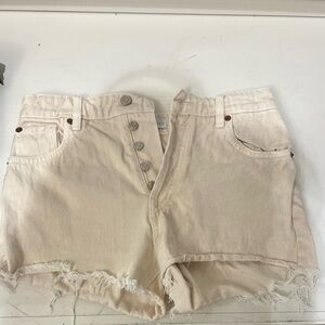 Zara Cream High Waist Shorts with Frayed Hem